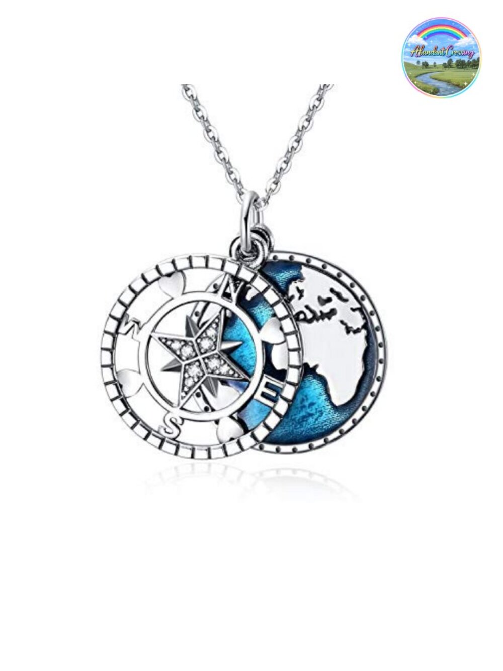 Sterling Silver Compass Pendant Necklace Travel Map Nautical 18"